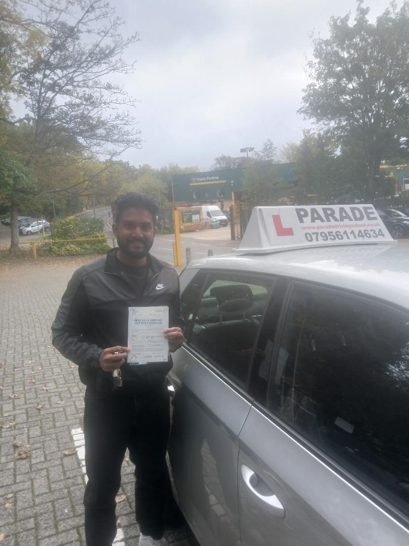 Nipuna Vidanalage from Watford passed his practical driving test with Parade Driving School