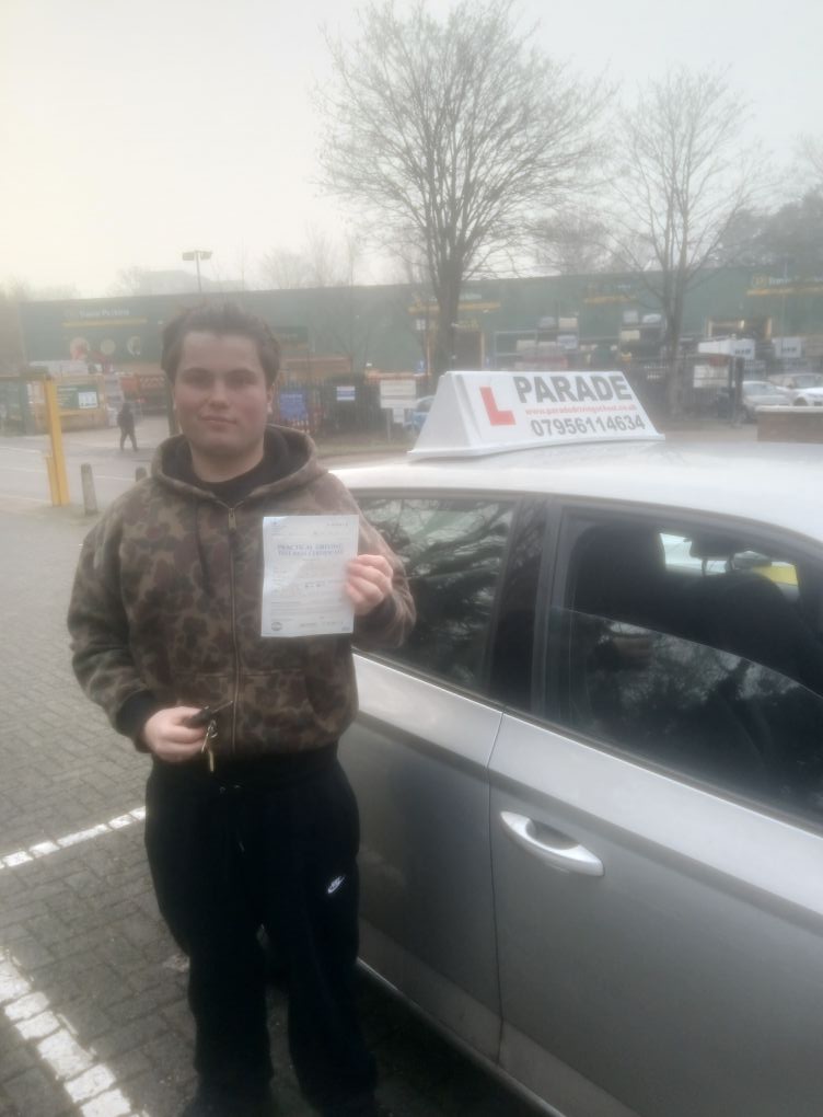 Kyle Pelling of Watford passed his practical driving test with Parade School of Motoring