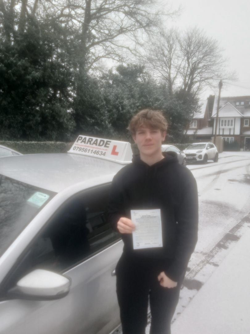 Oliver Romek of Watford passed his practical driving test with Parade School of Motoring