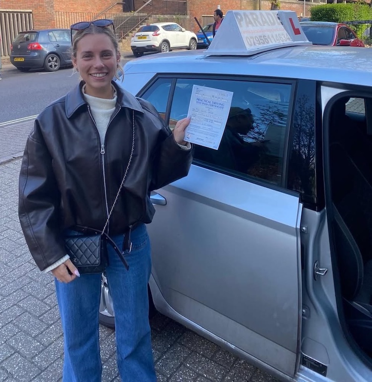 Ellie Smith from Watford passed her practical driving test with Parade Driving School