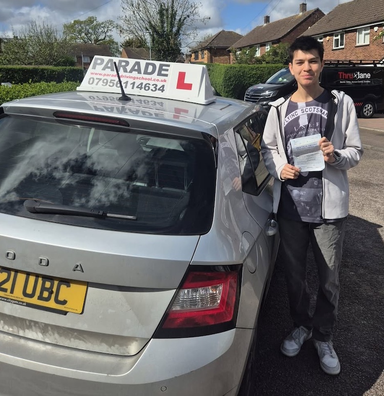 John De Laubenque from Watford passed his practical driving test with Parade school of motoring