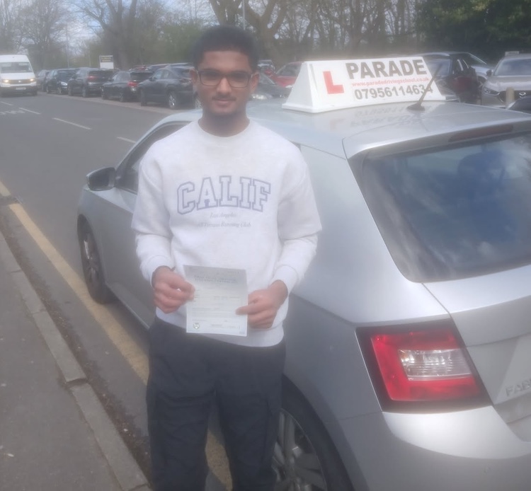 Thiluksan Ravirathan from Watford passed his practical driving test with Parade School of Motoring