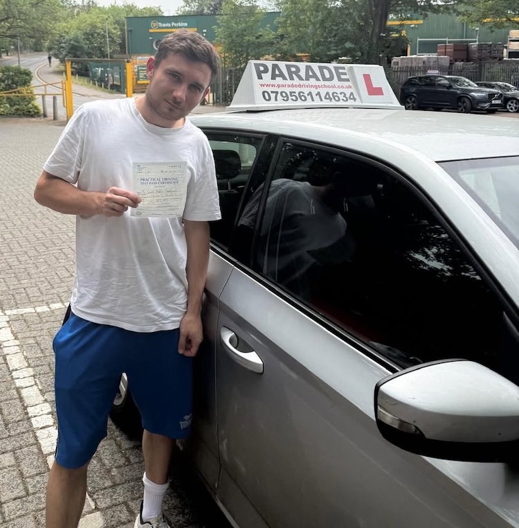 Joe Belloni from Watford passed his practical driving test with Parade Driving School